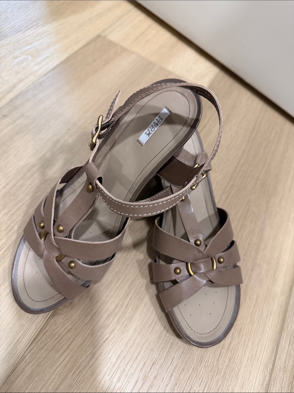 Geox Women's Taupe Strappy Ankle Buckle Sandals